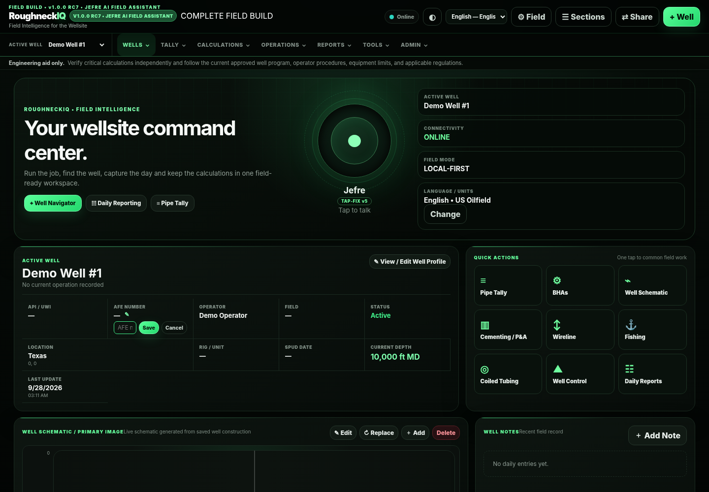 RoughneckIQ Command Center and Jefre field assistant screen